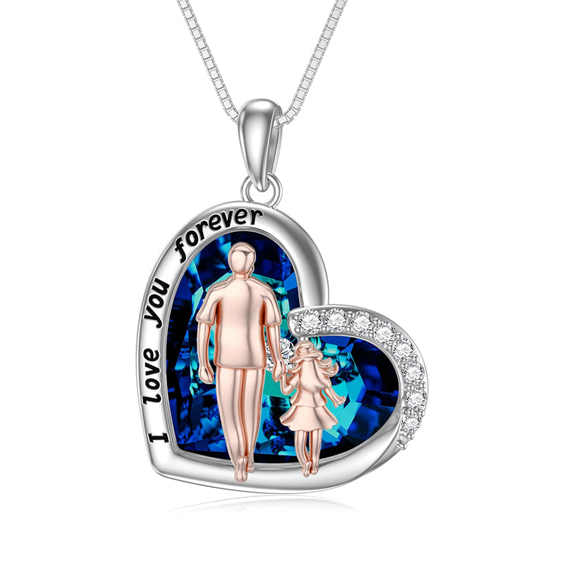Pre-sale>>Father and Daughter Necklace Blue Heart Crystal Necklace