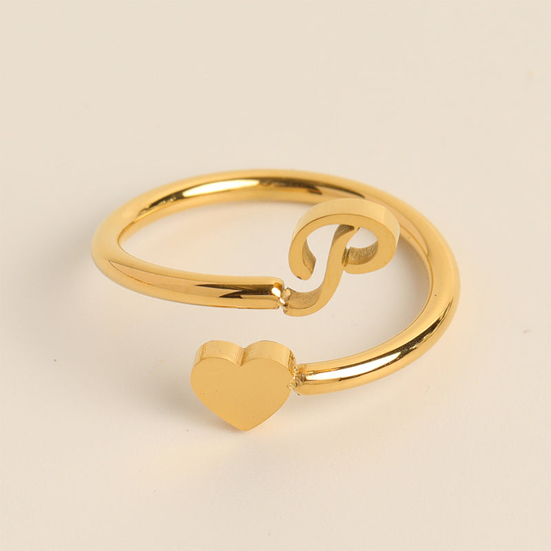 Dainty Initial Heart Ring