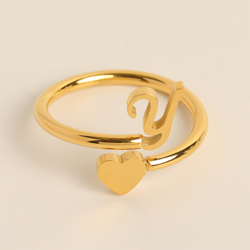 Dainty Initial Heart Ring